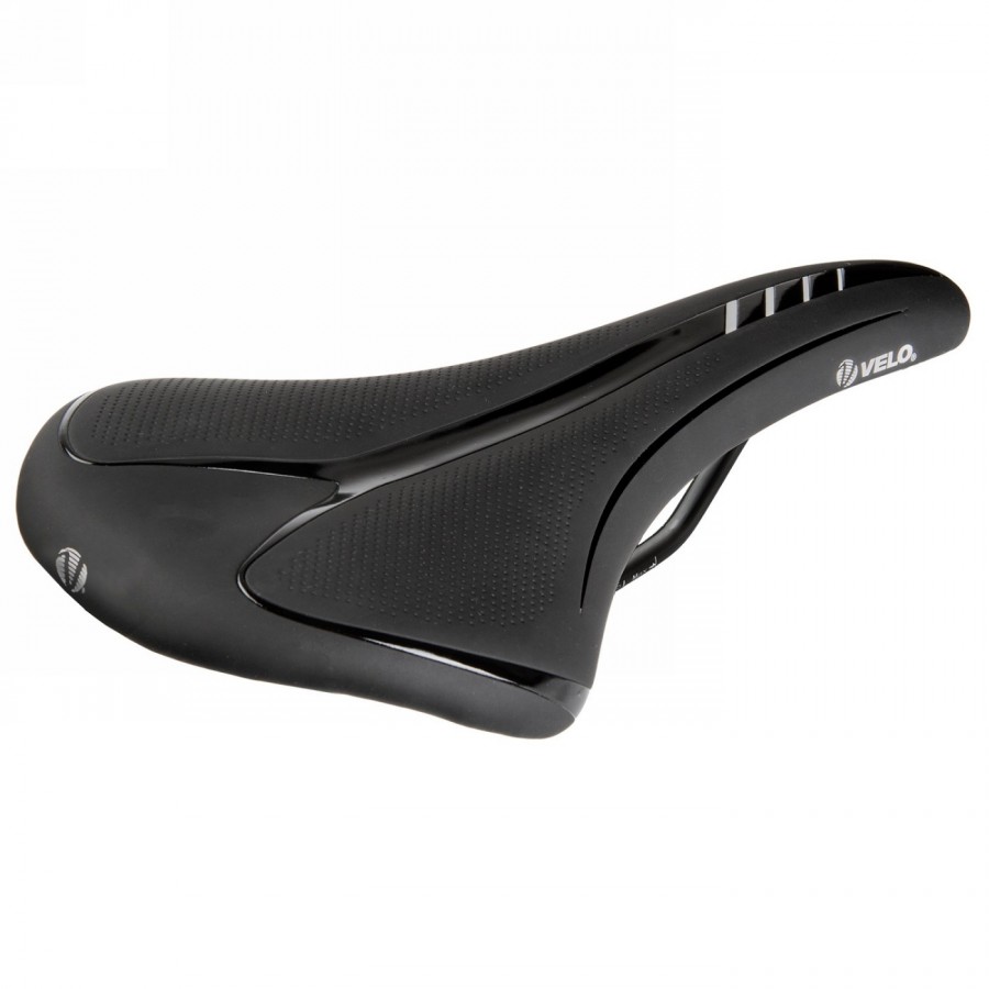 Road/mtb saddle, velo - fit athlete bc, m, 280 x 147 mm, black with silver stripes, on card - 1