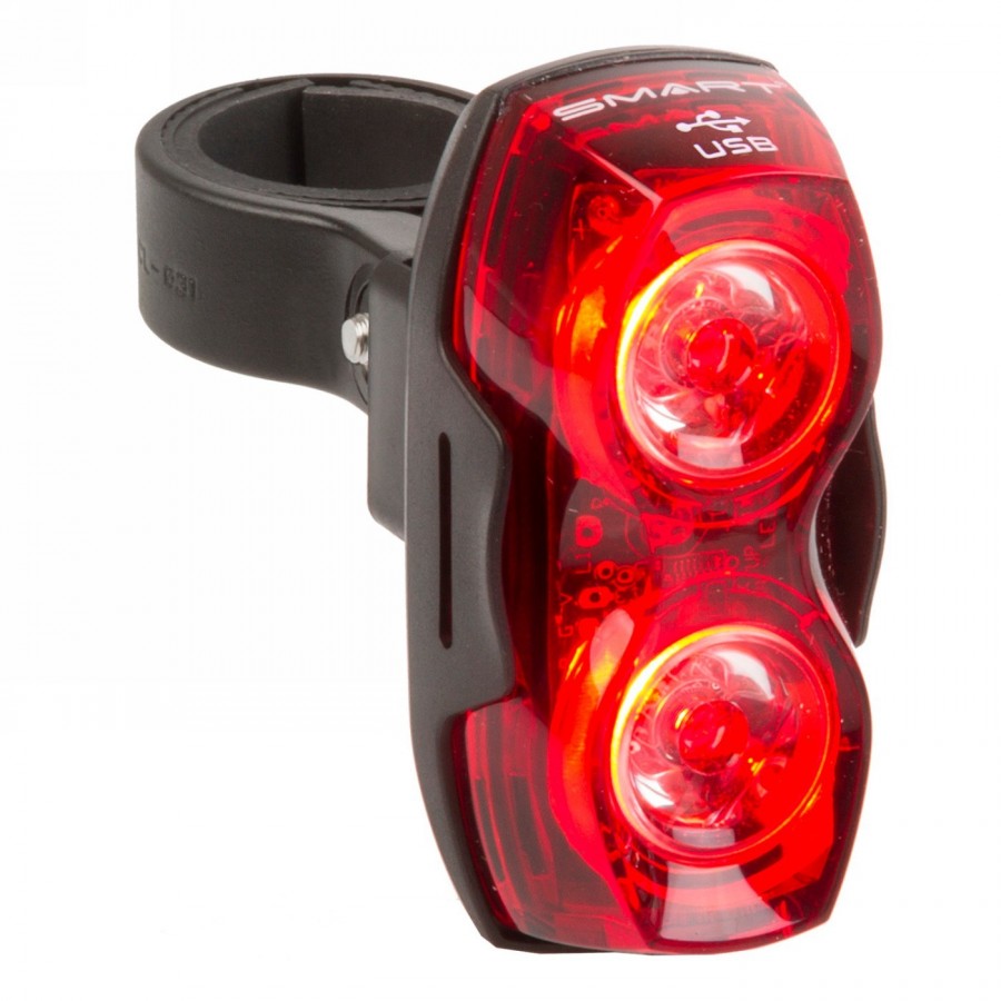 Smart flashing light, 2 red leds, usb rechargeable battery - 1