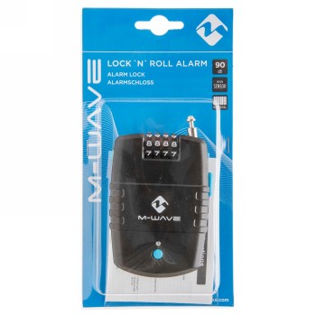 Alarm padlock, m-wave 'lock `n'roll alarm', with 4-digit control panel and retractable cable 1.6x730 mm, housing - 2