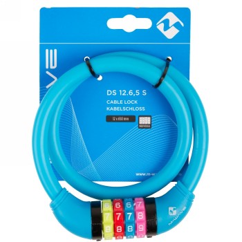 M-wave 'ds 12.6,5 s' combination padlock, with silicone coating, 650 x 12 mm, blue, on card - 3