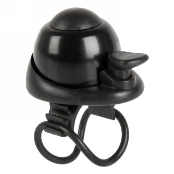 Mini campana bella domo, aluminio, negro / base de plástico negro, giratoria 360°, montaje con anillo de goma, en tarjeta m-wave