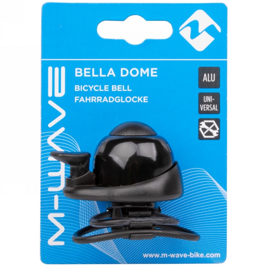 Mini-cloche bella dome, alu, noir / base en plastique noir, pivotant à 360°, montage avec anneau en caoutchouc, sur carte m-wave