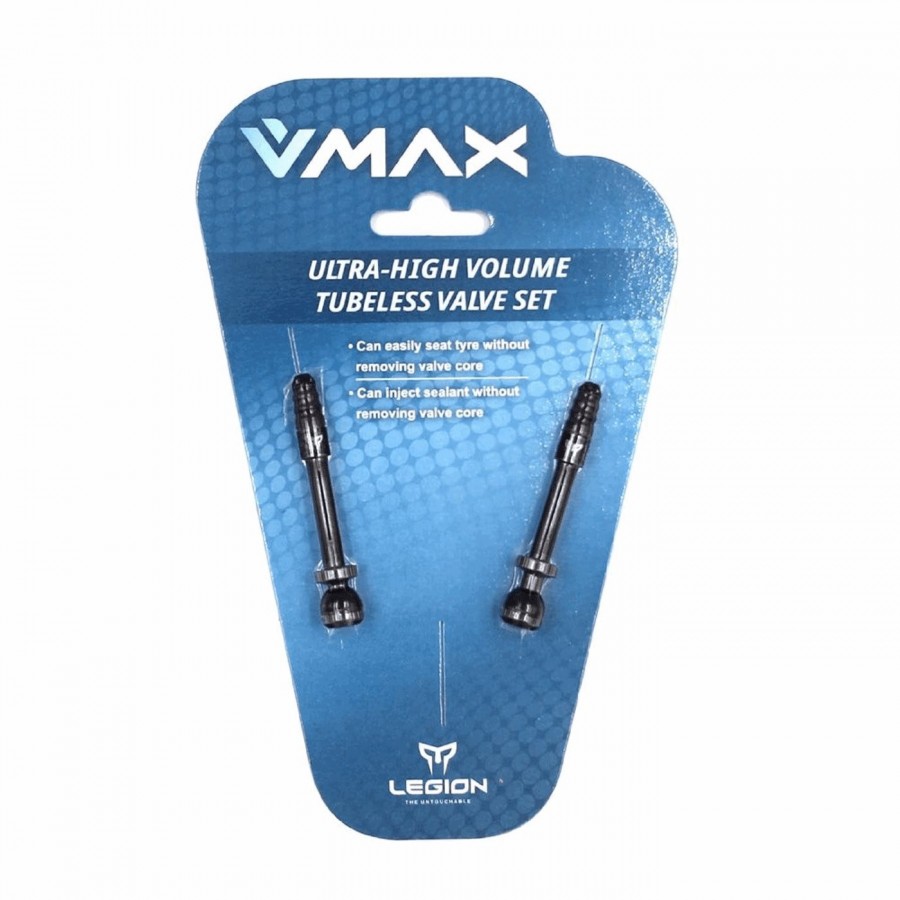 Valve v-max tubeless longueur : 57,5 mm en aluminium noir (2 pièces - 1