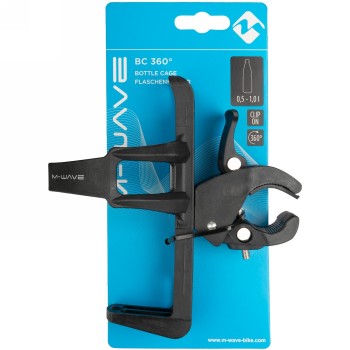 Bottle cage, plastic, swivel clamp, for handlebars or frame, with quick release, black, on m-wave card - 2