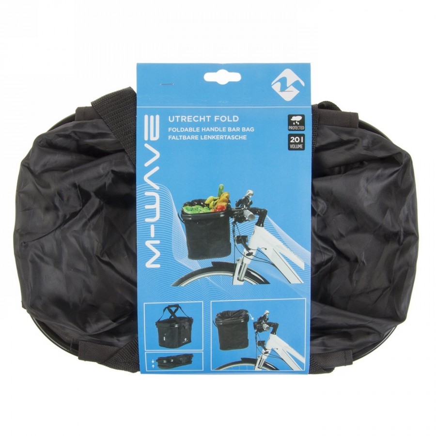 sac de guidon, 'm-wave utrecht fold', utilisable comme sac à provisions, pliable, noir, avec support 'clip-on - 5