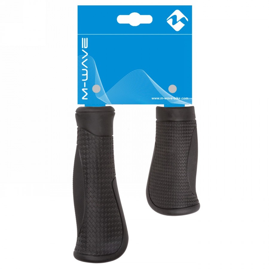 Par de puños base 2 s comfort grip, forma anatómica, 95 mm derecho / 130 mm izquierdo, negro, en pareja en la cabecera m-wave. -