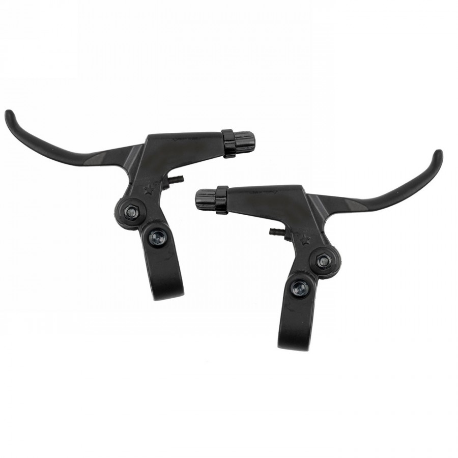 V-brake lever pair, 3-4 fingers, aluminum (black), aluminum clamp (black), with adjustment screw and return spring. - 1