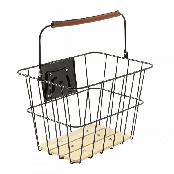 Front basket 35x25x25cm quick coupling wide mesh black/wood - 1