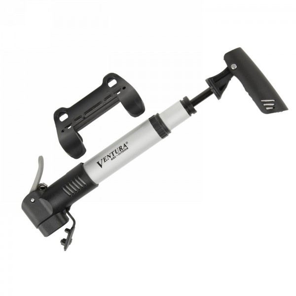 Telescopic mini pump ventura, aluminium tube, with double head for av/dv/fv, folding handle, in silver/black, on card - 1