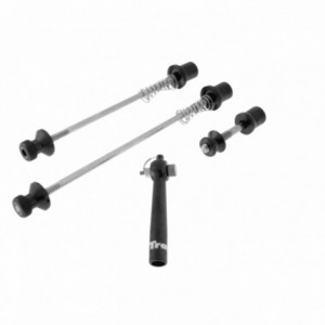 Quick release kit for front and rear hub and saddle, with removable tightening key, black version - 1