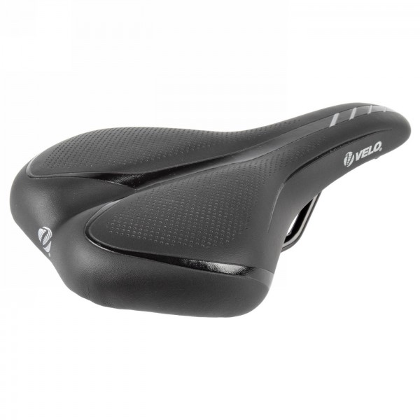 selle trekking, velo - fit traveller, s, 235 x 143 mm, noir brillant avec bandes argentées, sur carte - 1