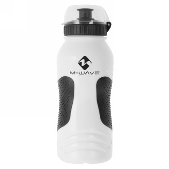 M-wave water bottle, made of plastic, 550 - 600 ccm, white, with black cap and transparent lid, non-slip black. - 1