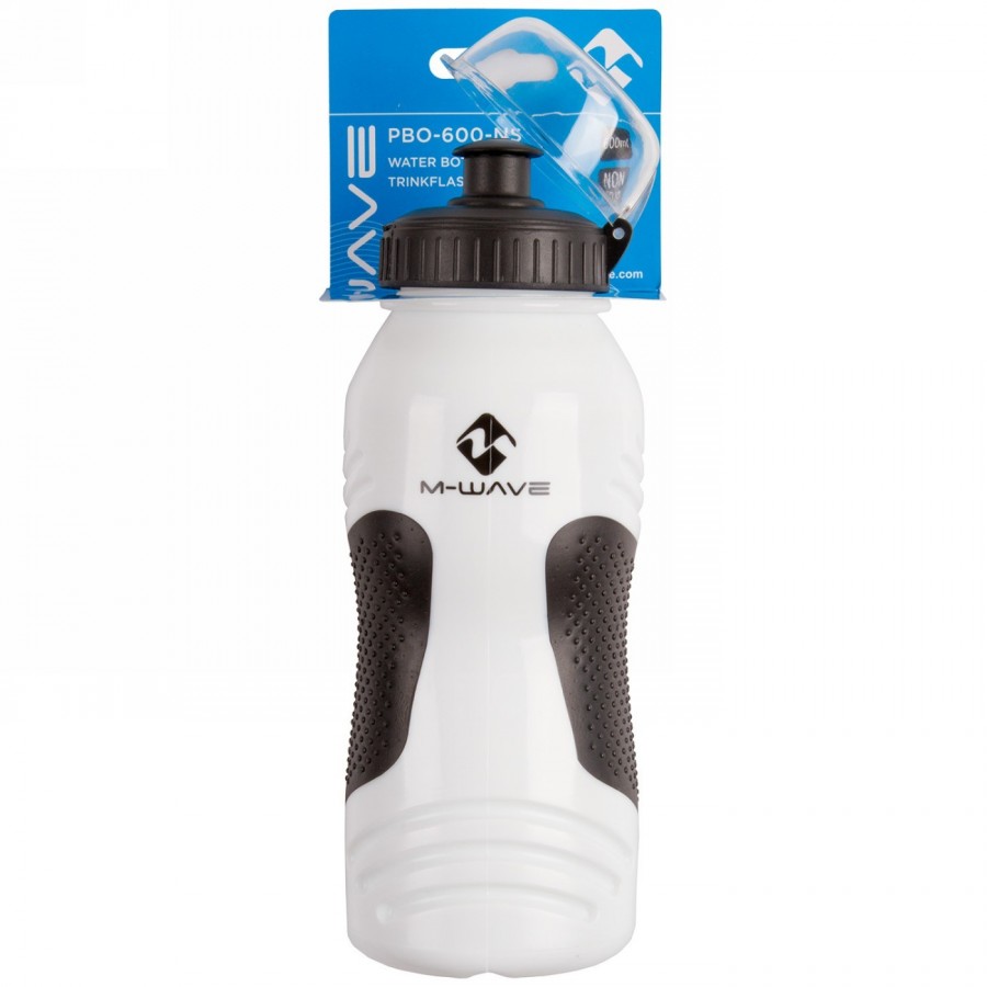 M-wave water bottle, made of plastic, 550 - 600 ccm, white, with black cap and transparent lid, non-slip black. - 2