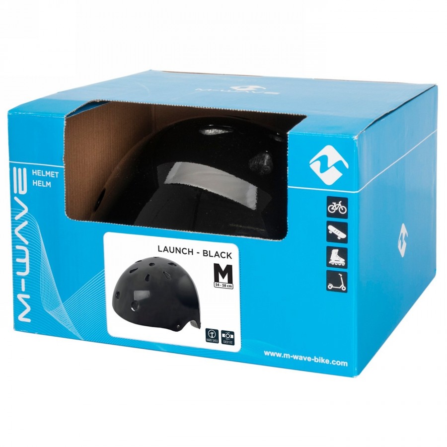 Casco para freestyle - patinaje - bmx - outdoor, lanzamiento, diseño: negro brillante, talla m 54 - 58 cm, con sistema de anilla