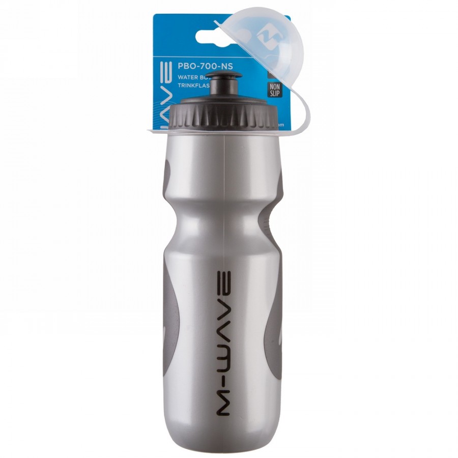 M-wave pbo 700-ns water bottle, made of plastic, 650 - 700 ccm, silver, with black cap and transparent cover cap, black - 3