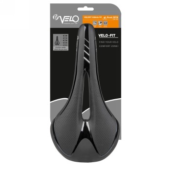 Sillín carretera/mtb, velo - fit athlete fc, m, 276 x 145 mm, negro con rayas plateadas, en tarjeta - 3