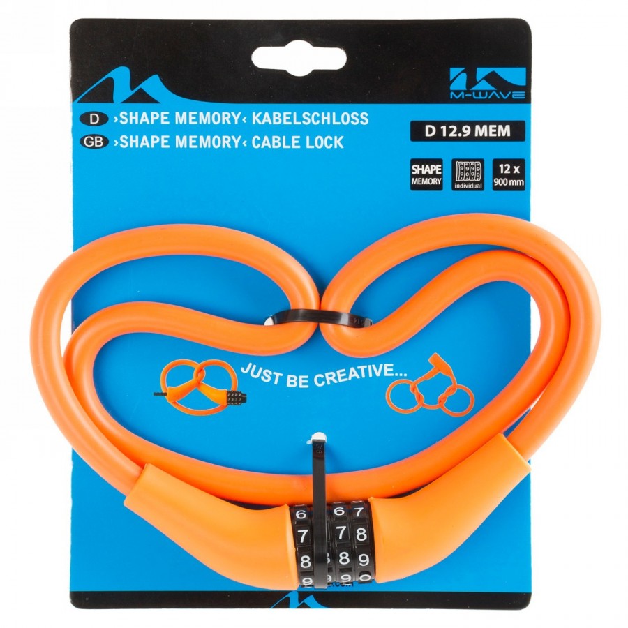 Cerradura de cable con combinación, m-wave 'd 12.9 mem', naranja, con 4 discos numéricos, en tarjeta - 4