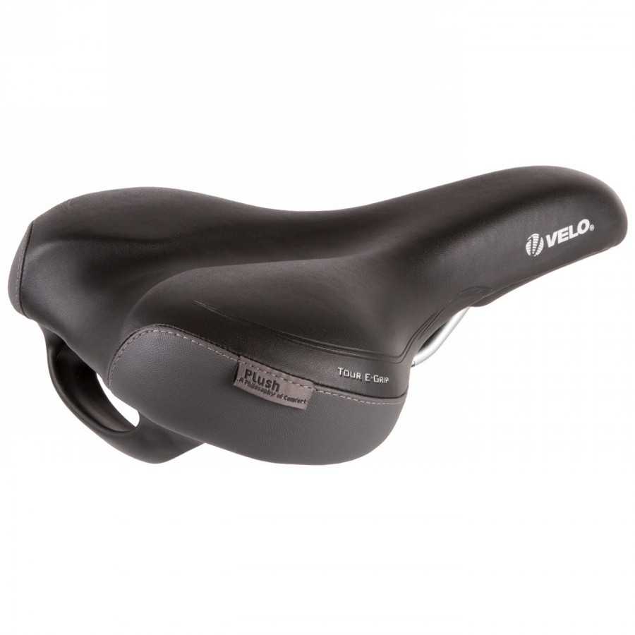 Saddle velo plush, tour e-grip m, for men, 287 x 190 mm, black, with handle, map - 1