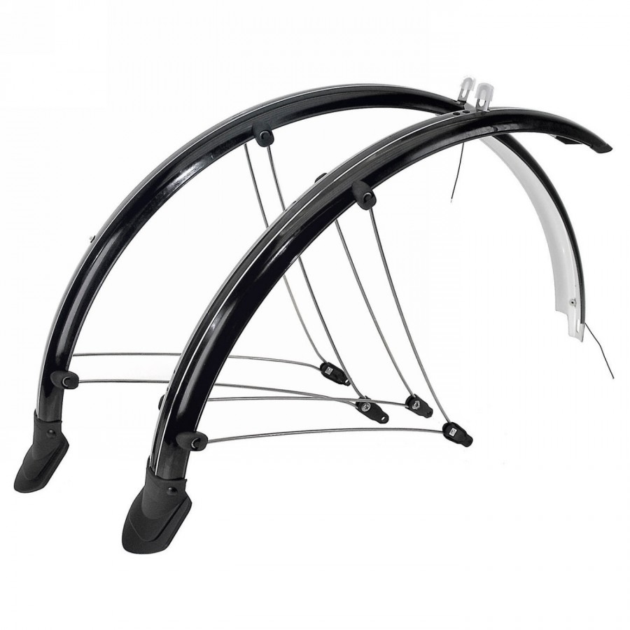 Mudguard set, 29', 60 mm, flexible plastic mudguard with elect. contact strip, with strut mounting, vr+hr, - 1