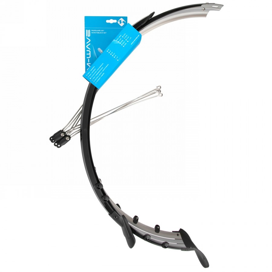 Mudguard set, 29', 60 mm, flexible plastic mudguard with elect. contact strip, with strut mounting, vr+hr, - 3