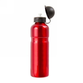 Aluminum water bottle, 750 ccm, red, with black cap closure with sealing lip, without holder, TÜV tested, m - 1