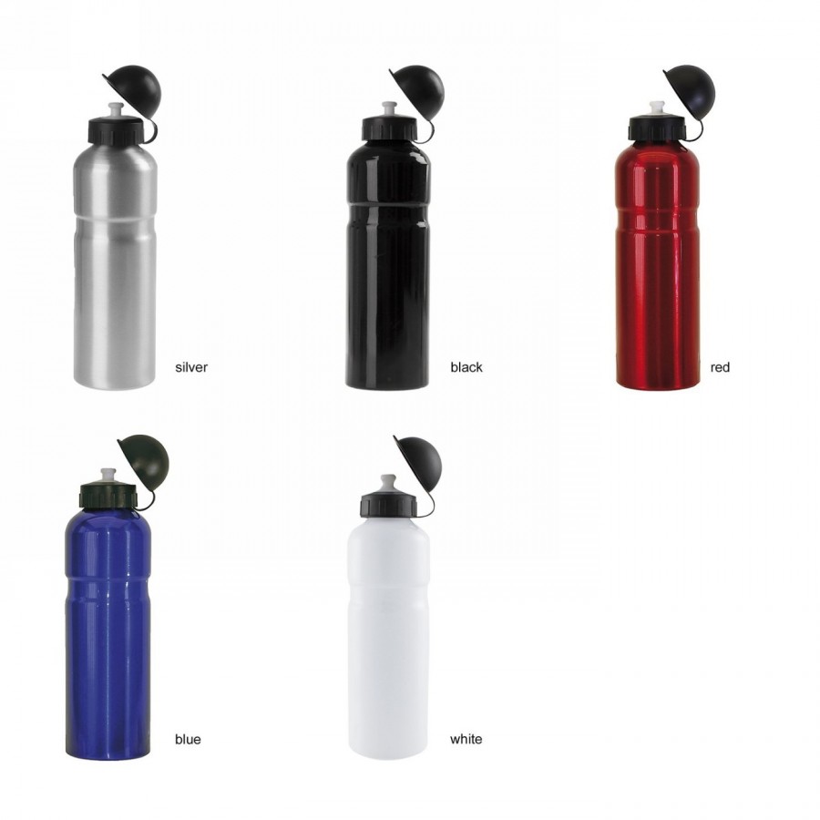 Aluminum water bottle, 750 ccm, red, with black cap closure with sealing lip, without holder, TÜV tested, m - 2