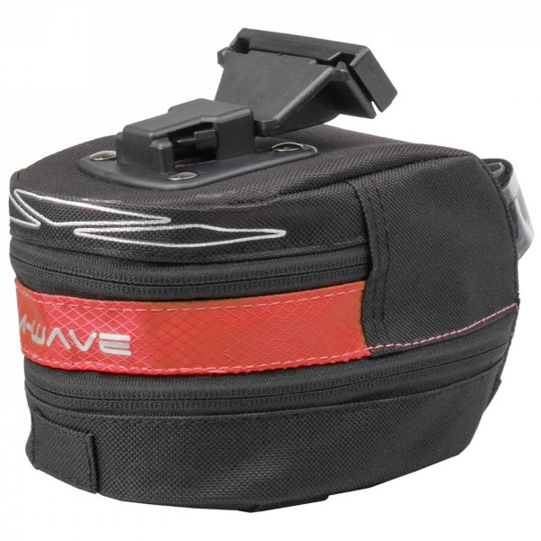 Clip-on saddle bag 'm-wave tilburg l', red, size l, can be extended downwards with rv, with rear light holder and 3 elastic stra