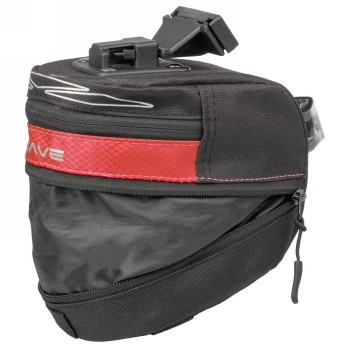 Clip-on saddle bag 'm-wave tilburg l', red, size l, can be extended downwards with rv, with rear light holder and 3 elastic stra