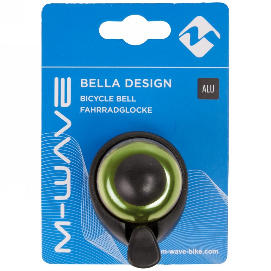 Mini bell m-wave, aluminium green / black plastic base, with holder for handlebars, on card - 3