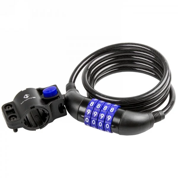 Cerradura automática de cable en espiral, con 4 discos numéricos, con código de seguridad personal, 1500 x 8 mm, con soporte de 