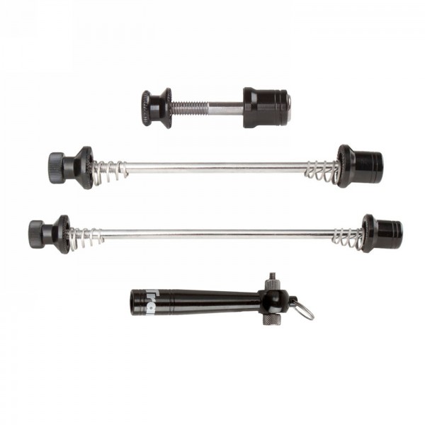 Quick release set, front wheel (old 100 mm)/rear wheel (135 mm)/seat post (clamping width 28-32 mm)/lever, black, on tranz x - 1