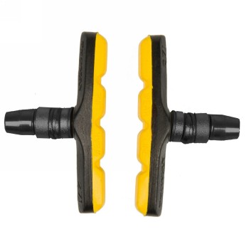 V-brake shoes, symmetrical, 70mm, black/yellow, with bolt with thread and fastening parts, in pairs on promax euro hole card - 1