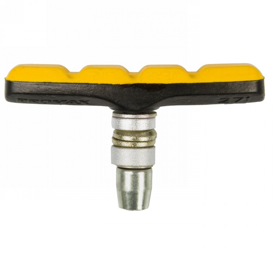 V-brake shoes, symmetrical, 70mm, black/yellow, with bolt with thread and fastening parts, in pairs on promax euro hole card - 2