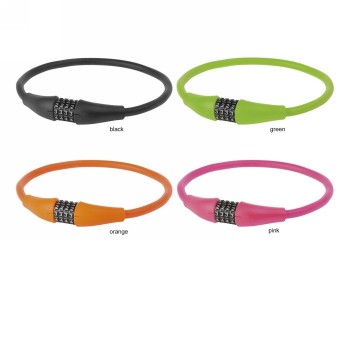 Cerradura de cable de combinación con retención de forma, m-wave 'd 12.9 mem', 900 x 12 mm, rosa, con 4 discos numéricos, en tar