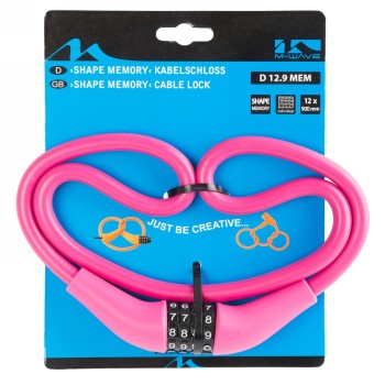 Cerradura de cable de combinación con retención de forma, m-wave 'd 12.9 mem', 900 x 12 mm, rosa, con 4 discos numéricos, en tar