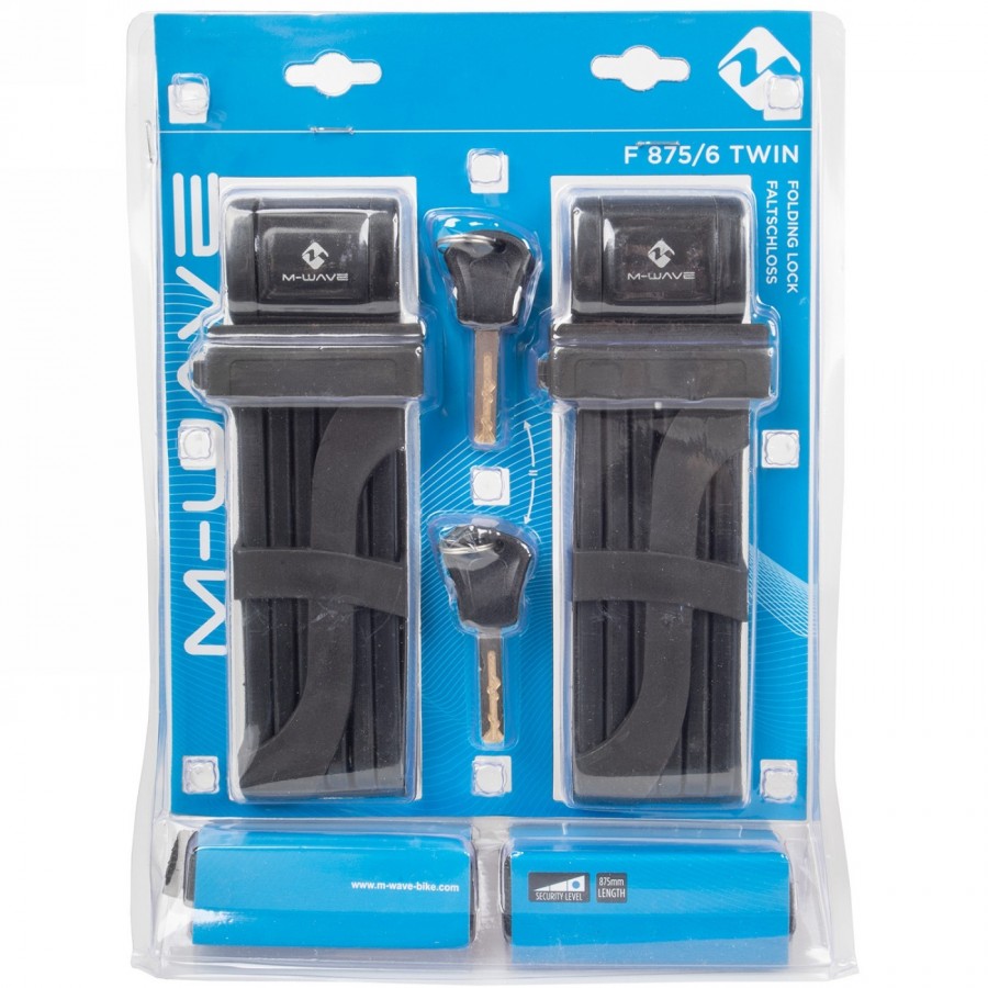 Folding lock set m-wave f 875/6 twin, 2 pieces with holder each 195 x 72 x 50 mm, length each 875 mm, black, 2 keys each, - 5