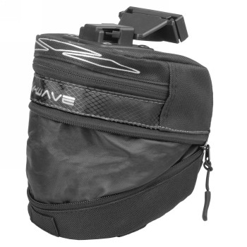 Clip-on saddle bag 'm-wave tilburg l', size l, black, can be extended downwards with rv, with rear light holder and 3 elastic st