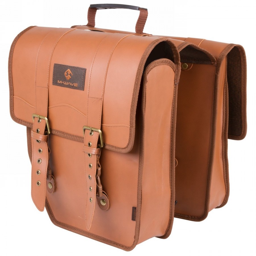 Carrier bag, m-wave 'amsterdam double l', imitation leather, brown, total width approx. 25 cm, 2 pockets: 27.5 x 33.5 x 9 cm eac