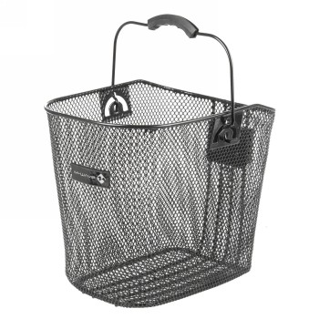 Panier en fil métallique m-wave, allongé, env. 21,5x31x25/23 cm (lxlxh), noir, mailles fines, avec support pour potence à clipse