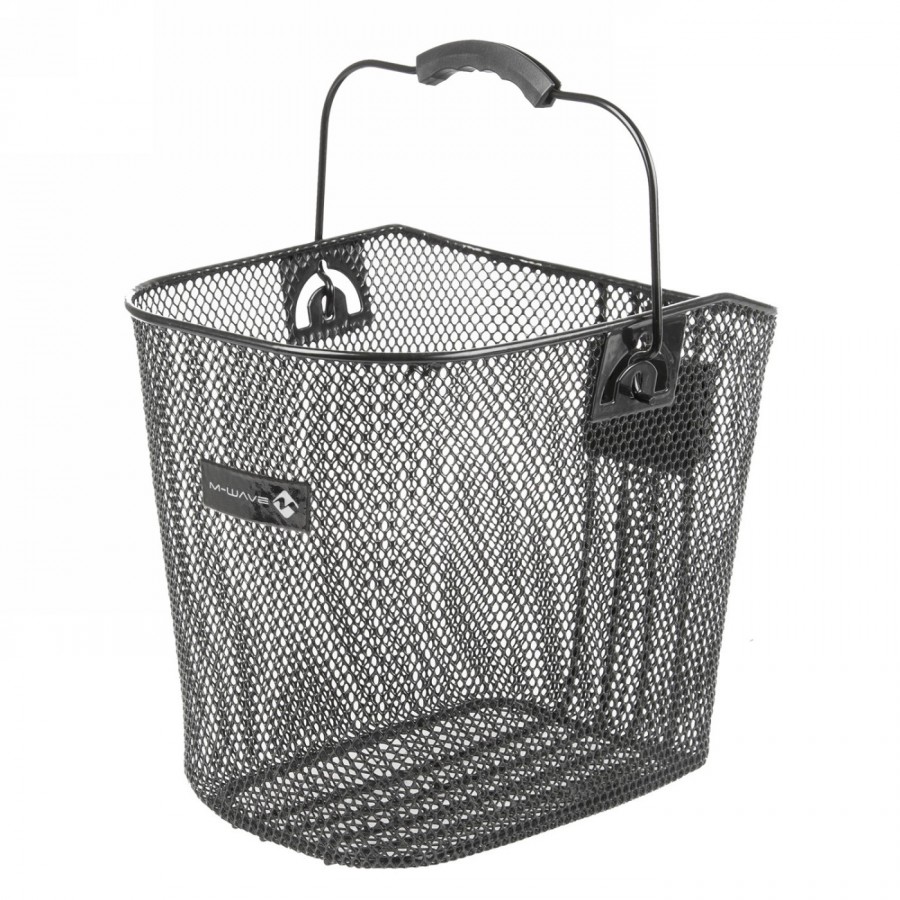 Panier en fil métallique m-wave, allongé, env. 21,5x31x25/23 cm (lxlxh), noir, mailles fines, avec support pour potence à clipse