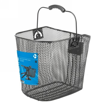 Panier en fil métallique m-wave, allongé, env. 21,5x31x25/23 cm (lxlxh), noir, mailles fines, avec support pour potence à clipse