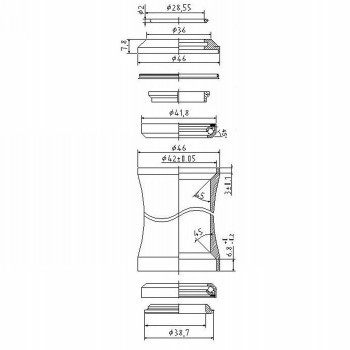 Integrated steering series, 1.1/8', aluminum, black, Campagnolo standard 41.8 mm x 45° x 45°, cone 30.0 mm, ek - 3