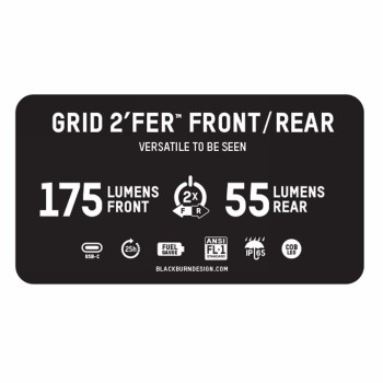 Grid 2'fer front/rear light 175 lux usb charging - 2