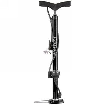 Floor pump ventura, steel, silver, with pressure gauge, with universal double pump head - 1