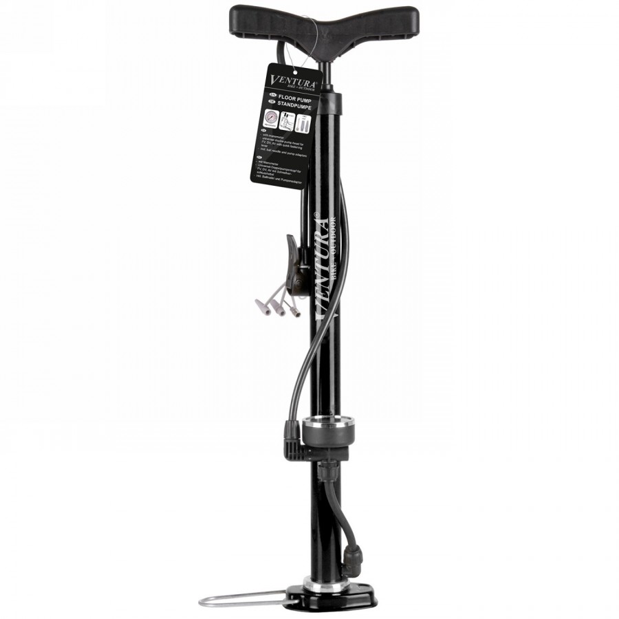 Floor pump ventura, steel, silver, with pressure gauge, with universal double pump head - 5