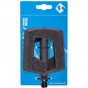 Pedal antideslizante m-wave steady plano, cuerpo de plástico de una sola pieza con superficie de lija, banda de rodadura 86 x 96