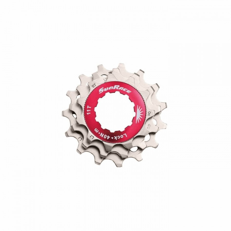 Lockring rosso+pignoni 11v in alluminio argento - corpetto shiman - 1 - Cassette - 4710944264128