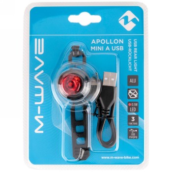 usb taillight, m-wave 'apollon mini a usb', black aluminium housing, 1x0.5w led red lens, in blister packaging - 3