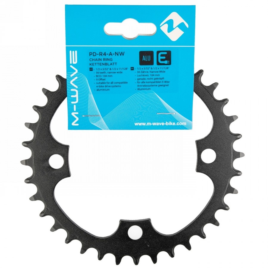 E-bike chainring - narrow wide, alu, bolt circle 104mm, 36 teeth, for 1/2' x 3/32' and 11/128', black, with samox euro hole card