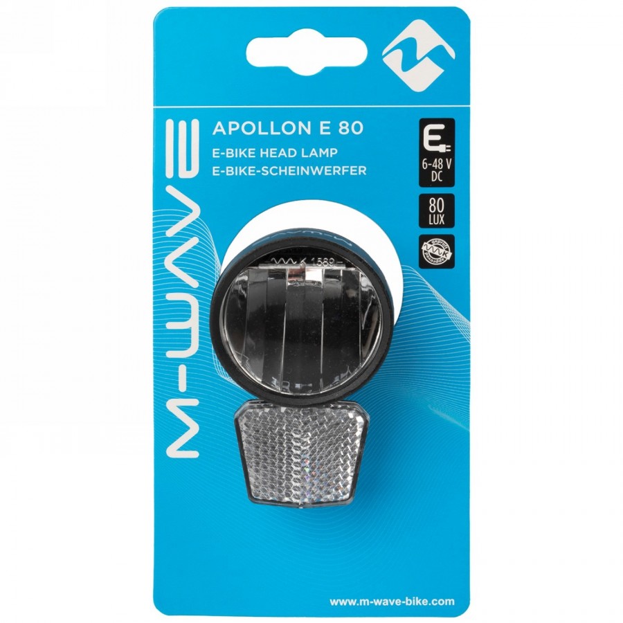 E-bike front light apollon e 80, 80 lux, 6-48v dc, with detachable reflector, with 2-joint plastic holder, with german - 2